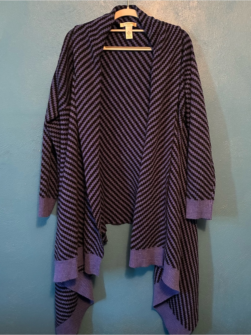 Liz Claiborne Open-Front Purple & Black Chevron Knit Sweater